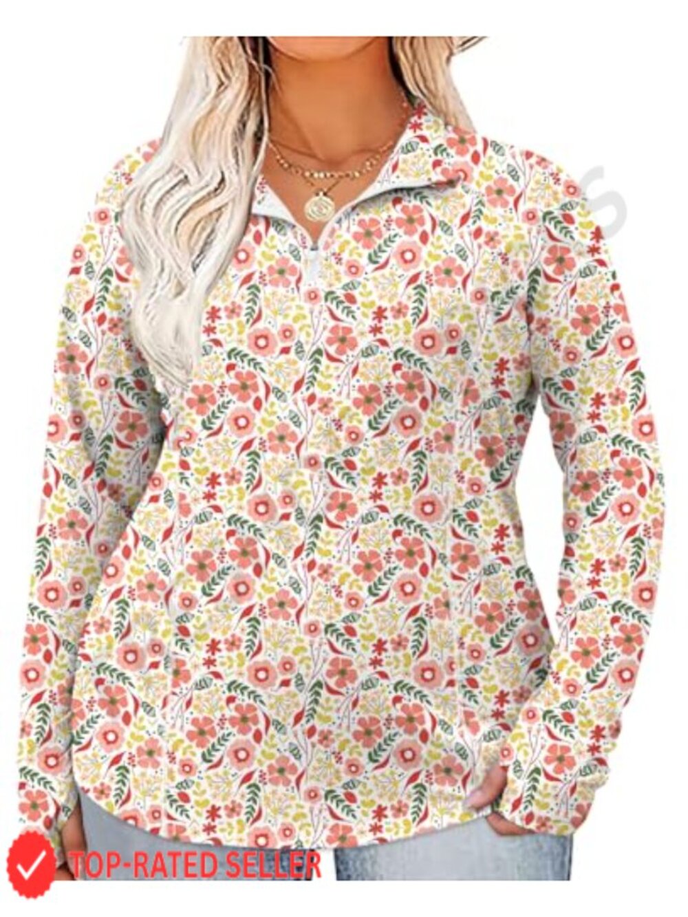 Plus Size Long Sleeve 1/4 Zip UPF 50+ Quick Dry Athletic Shirt with Thumb Holes